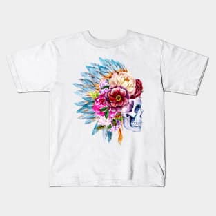 Image: Watercolor, Skull and flower headdress Kids T-Shirt